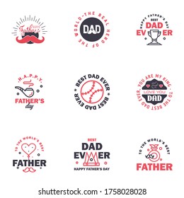 Feliz Día de los Padres. grabado de mano vectorial. 9 Ilustración de caligrafía negra y rosa para tarjeta de felicitación. afiche de festival, etc. Elementos editables de diseño de vectores