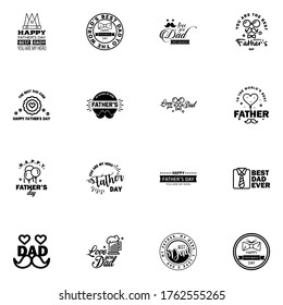 Happy Fathers Day. vector hand lettering. 16 Black Calligraphy illustration for greeting card. festival poster etc.  Editable Vector Design Elements