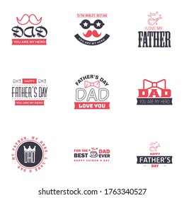 Happy Fathers Day. vector hand lettering. 9 Black and Pink Calligraphy illustration for greeting card. festival poster etc. Editable Vector Design Elements