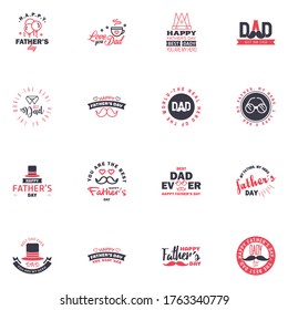 Happy Fathers Day. vector hand lettering. 16 Black and Pink Calligraphy illustration for greeting card. festival poster etc. Editable Vector Design Elements