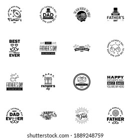 Happy Fathers Day. vector hand lettering. 16 Black Calligraphy illustration for greeting card. festival poster etc.  Editable Vector Design Elements