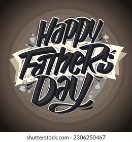 Happy Father's day vector hand drawn lettering card mockup with ribbons