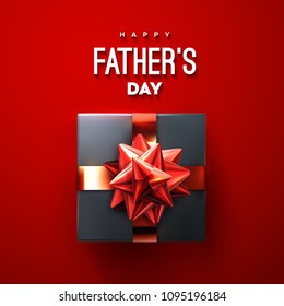 Happy Fathers Day. Vector holiday illustration. Abstract background with gift box, red ribbon and bow. Festive event decoration. Greeting card template