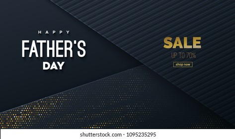 Happy Fathers Day. Vector holiday illustration. Abstract black background with paper layers and congratulation label. Fathers Day Sale banner or web layout design