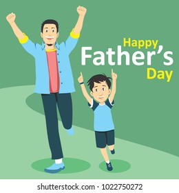 Happy Father's Day Vector Illustration. Father And Son Ran Happily