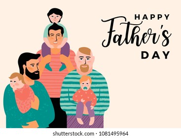 Happy Fathers Day. Vector illustration with men and children. Design element for card, poster, banner, flyer and other use.