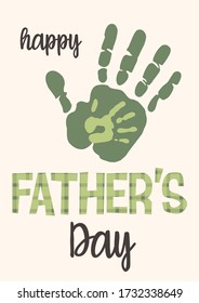 Happy Fathers Day. Vector illustration. Imprints of male and children's hands. Design element for card, poster, banner, flyer and other use.