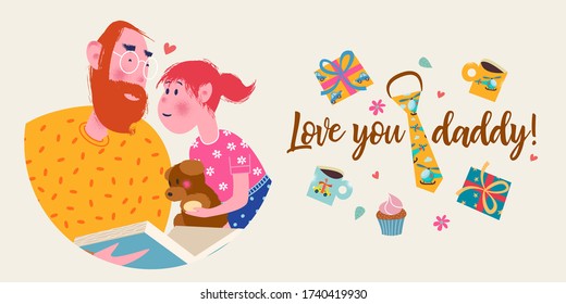 Happy father's day. Vector illustration, banner, greeting card.