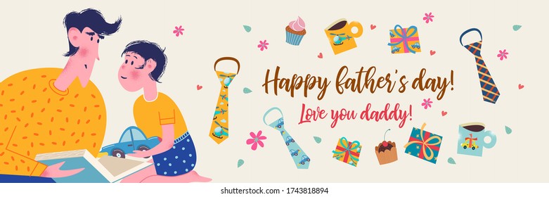 Happy father's day. Vector illustration, banner, greeting card.