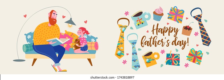 Happy father's day. Vector illustration, banner, greeting card.