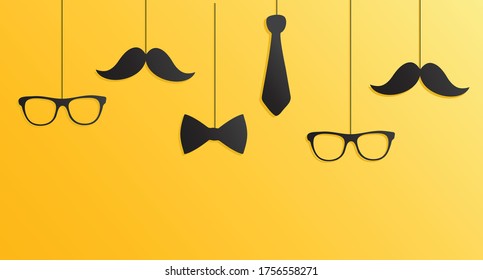 Happy father's day vector illustration Mustache background.Happy Father Day Card ,design for greeting card, poster, banner,printing.Mustache,bow tie and glasses vector.