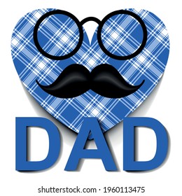 Happy Father's Day. Vector illustration. glasses and mustaches, with shirt plaid texture background