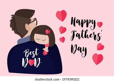 Happy Fathers Day Vector Illustration Dad and Daughter Best Dad Ever Love