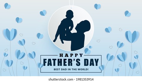 Happy father's day vector illustration background with text. Happy fathers day decorative background in paper cut style.