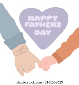 Happy Fathers Day. Vector illustration. Man, dad, father holds the hand of child. Celebrating Father's Day, banner or poster.