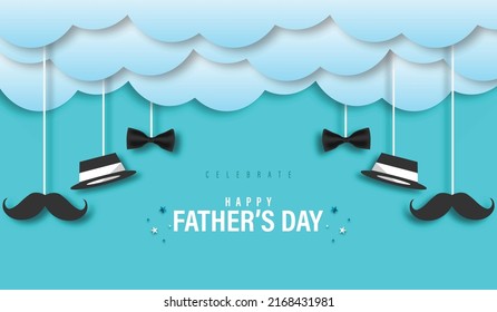 Happy Fathers day vector illustration greeting in paper cut or layered style