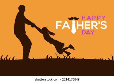 Happy Father's Day Vector Illustration. Silhouette of Father and Son Laughing Happy