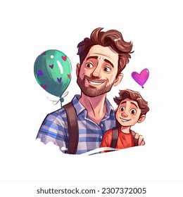 happy father's day, vector illustration of a father and his child