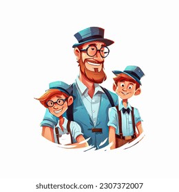 happy father's day, vector illustration of a father and his child