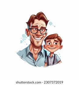 happy father's day, vector illustration of a father and his child