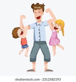 Happy Father's Day vector illustration Art, father love with his kids
