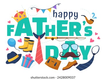 Happy Fathers Day Vector Illustration with Father and his Son or Daughter Playing Together in Flat Kids Cartoon Background Design