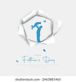 Happy Father's Day Vector Illustration Of Father Holding Baby In Arms. Happy Father's Day Greeting Card, banner, poster, invitation card.