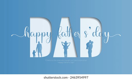 Happy father's day Vector Illustration Of father and son silhoutte. Happy Father's Day Greeting Card, banner, poster.