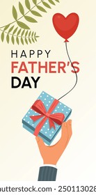 Happy Fathers Day Vector illustration with gift and a heart shaped balloon flying