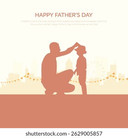 Happy father's day Vector Illustration Of father and son Silhoutte. Happy Father's Day Greeting Card, banner, poster.