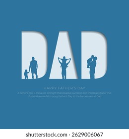 Happy father's day Vector Illustration Of father and son silhoutte. Happy Father's Day Greeting Card, banner, poster.