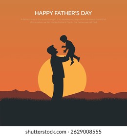 Happy father's day Vector Illustration Of father and son Silhoutte. Happy Father's Day Greeting Card, banner, poster.