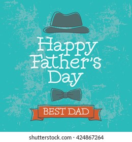 Happy Father's Day Vector Illustration with Hand Lettered Text, Hat and Bow Tie.