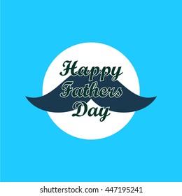 Happy Father's Day vector illustration with mustache and circle on blue background