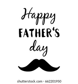 Happy Father's day, vector illustration greeting card with cartoon mustache. Isolated on white background.