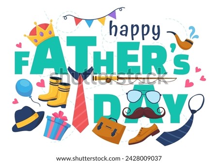 Happy Fathers Day Vector Illustration with Father and his Son or Daughter Playing Together in Flat Kids Cartoon Background Design