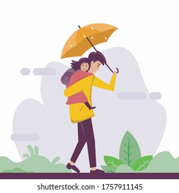 Happy Father's Day vector ilustration of a flat design. father holding his child background 
father holds the umbrella