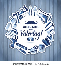 Happy fathers day vector lettering background. Happy Fathers Day banner on wooden texture in Germany celebration.