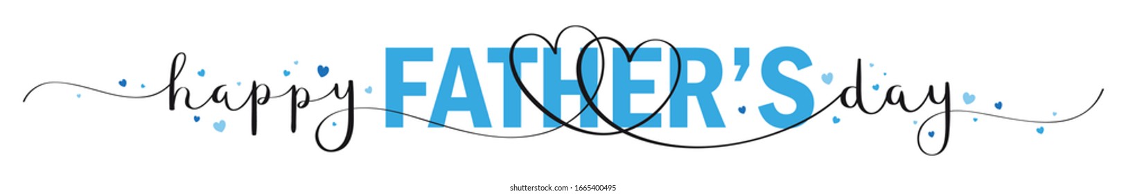 HAPPY FATHER'S DAY vector mixed typography banner with brush calligraphy and blue hearts