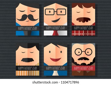 Happy father's day vector postcard simple character collection,happy father's day cartoon greeting card set.