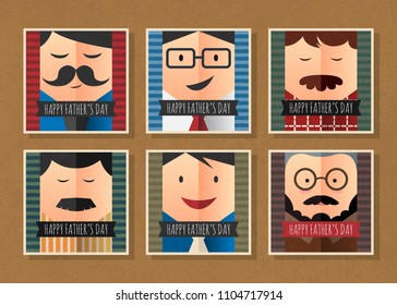 Happy father's day vector postcard simple character collection,happy father's day cartoon greeting card set.