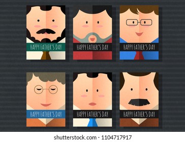 Happy father's day vector postcard simple character collection,happy father's day cartoon greeting card set.