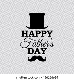 Happy Father's Day vector poster with crown and mustache on grey triangle background.