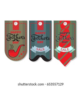 Happy Fathers day. Vector set of Sale coupon, voucher, tag. Collection of cardboard sales labels. Can be used as price tags.