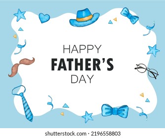 Happy Father's Day vector tie and hat blue