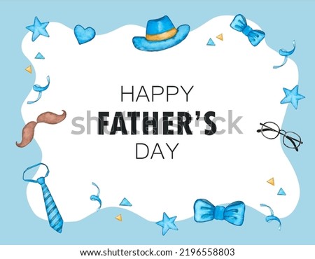 Happy Father's Day vector tie and hat blue