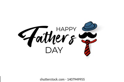 Happy father`s day vector type with hand drawn mustache men  on white background. Happy Fathers Day calligraphy for sale banner, greeting card, flyer design. Best friendship dad gift - Vector