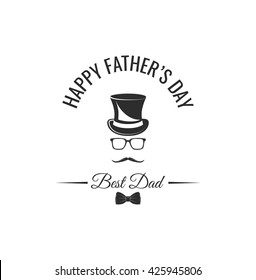 Happy father's day vintage. Best dad. Bow tie, top hat, eyeglasses, eye glasses, moustache / mustache, bowtie.  Happy father day invitation on family party or congratulation card  from son or daughter