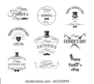 Happy father's day vintage labels set.Gentlemen set: Top hat, Mustache, Bow-tie Dad. Best Dad.   Father's Day invitation. 