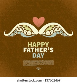 Happy Father's Day vintage retro card. Abstract silhouette of mustache